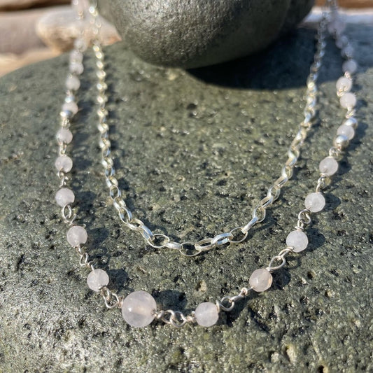 handmade silver and rose quartz necklaces