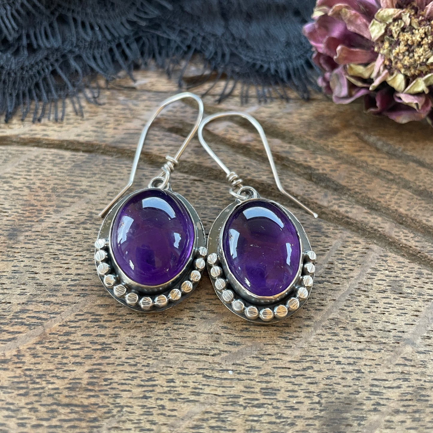 handmade silver and amethyst earrings