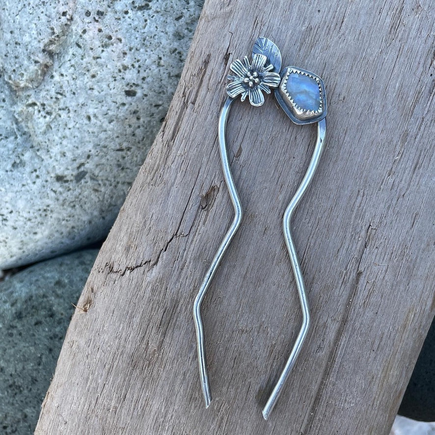 silver and gemstone hairpins