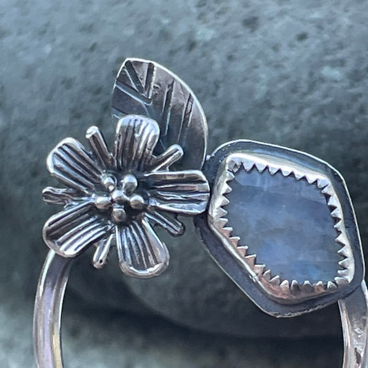 silver and moonstone hair fork