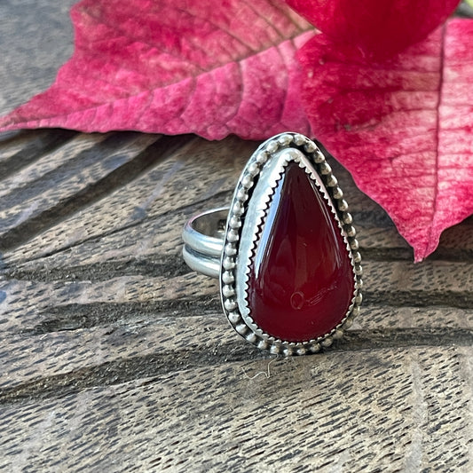 handmade carnelian teardrop statement ring