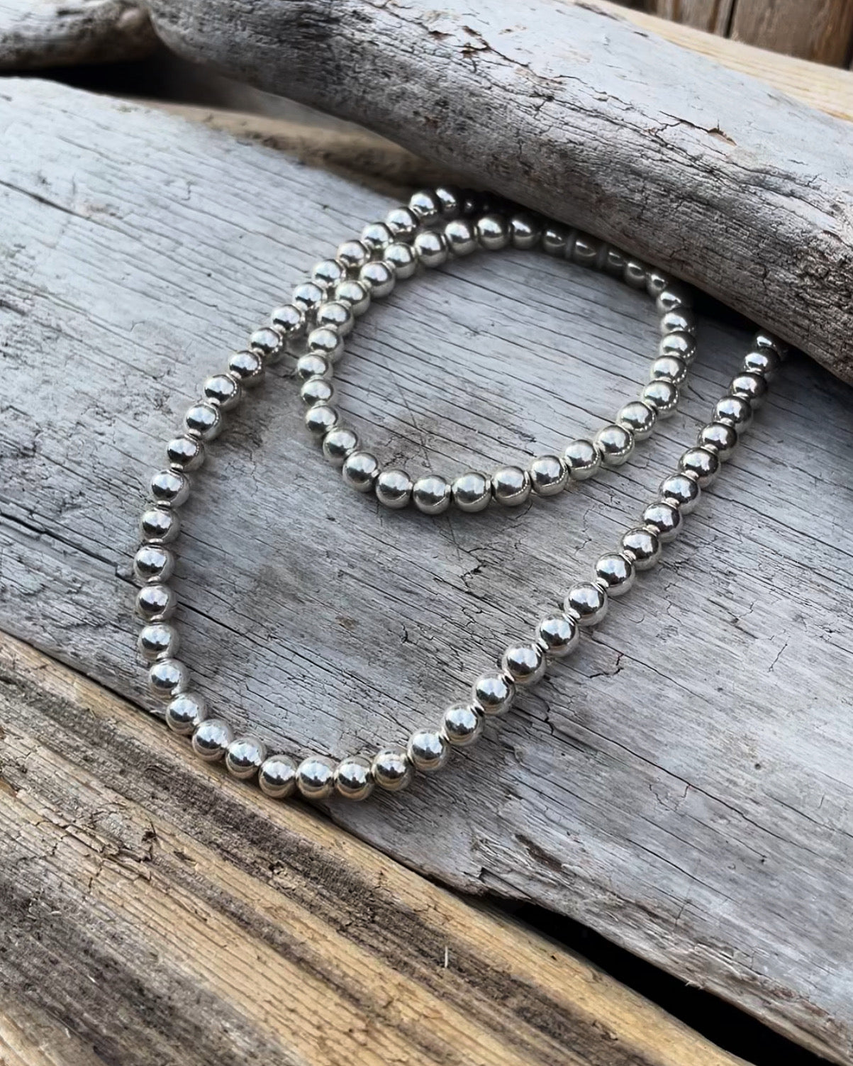 Shiny Sterling Silver Beaded Necklace & Bracelet