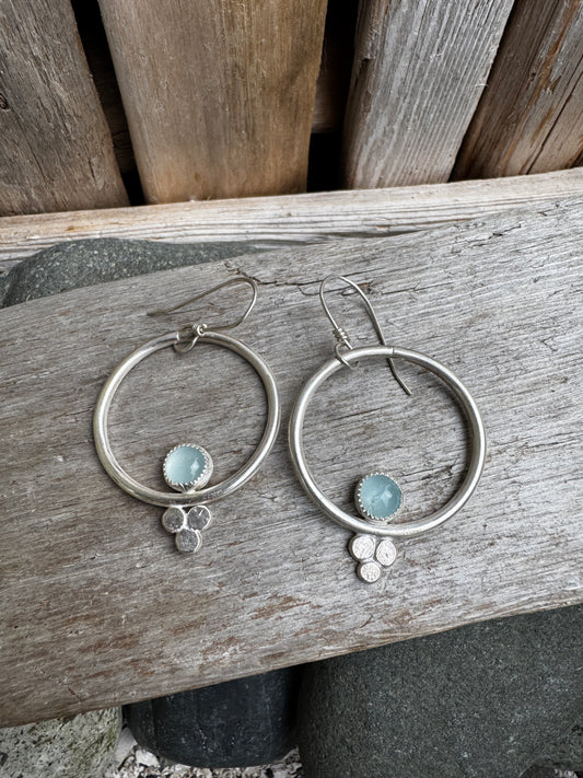 Sterling Silver & Aquamarine Hoops