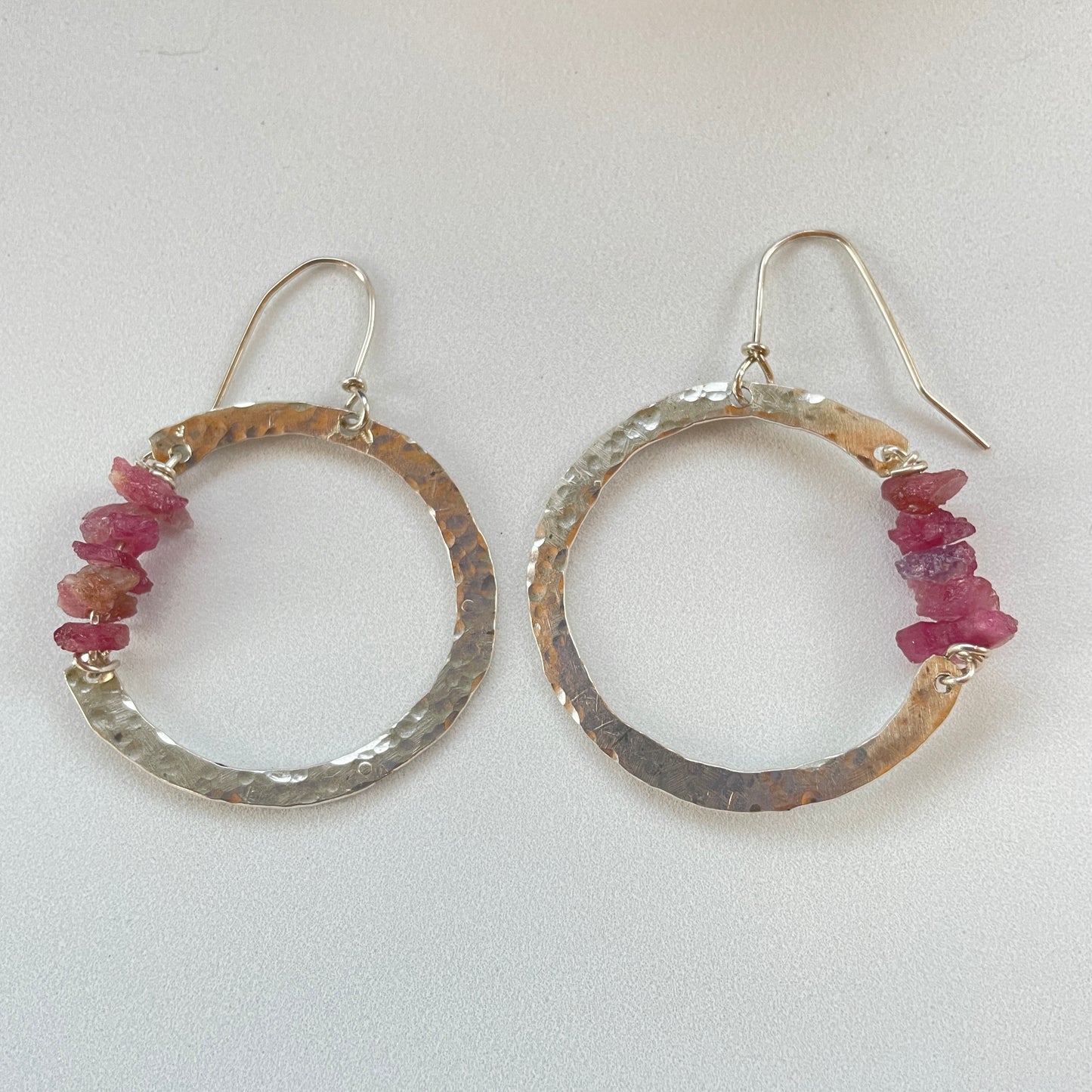Silver & Ruby Hoop Earrings