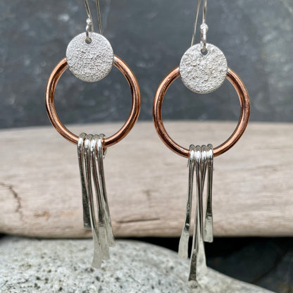 Sterling Silver & Copper Dangly Earrings