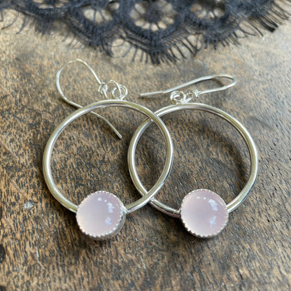 Rose Quartz on Hoops Earrings