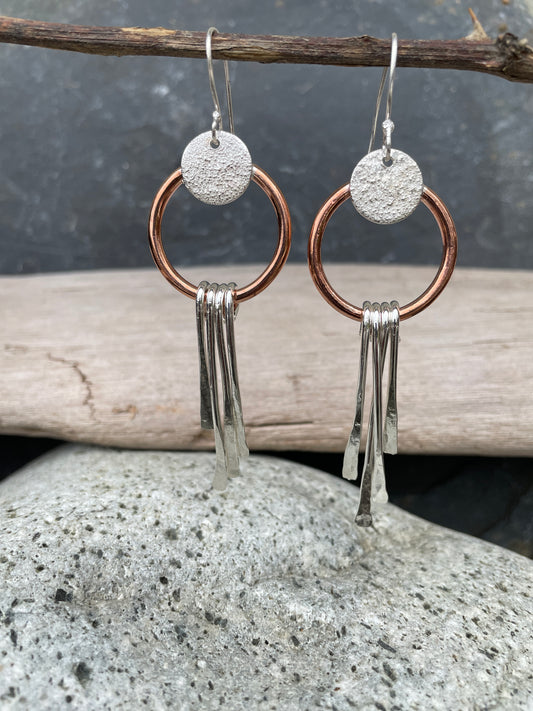 Sterling Silver & Copper Dangly Earrings
