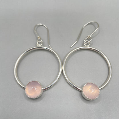 Rose Quartz on Hoops Earrings