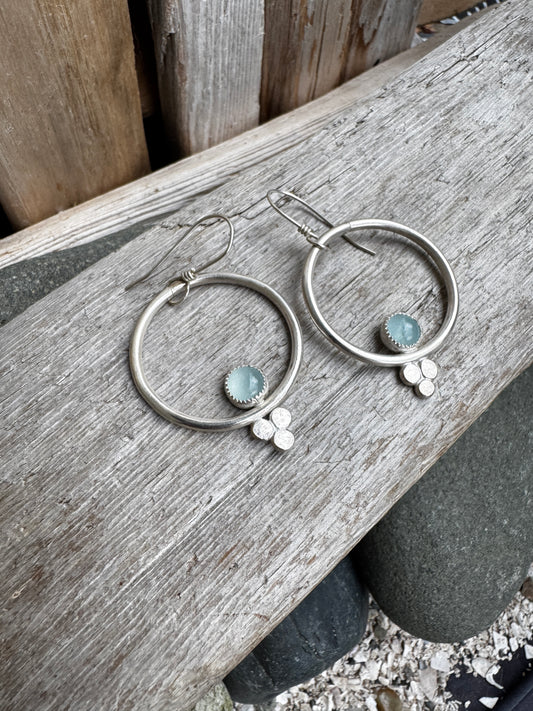 Sterling Silver & Aquamarine Hoops